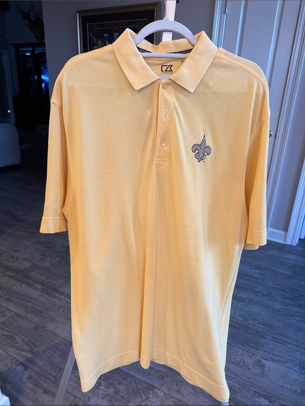 Cutter & Buck Pale Yellow Polo with Fleur-de-Lis Embroidery